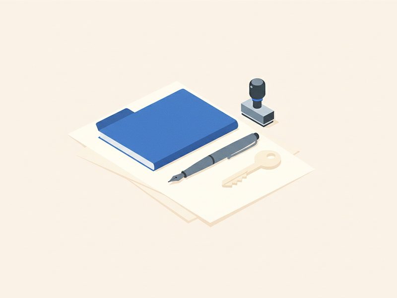 Illustration d'un bureau avec un dossier de création d'entreprise et un stylo