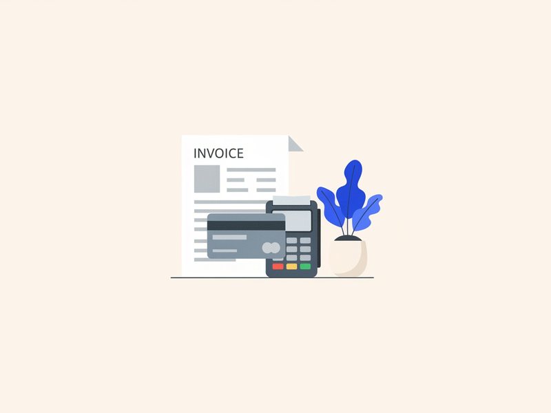 Illustration d'une facture, d'une carte bancaire et d'une petite plante